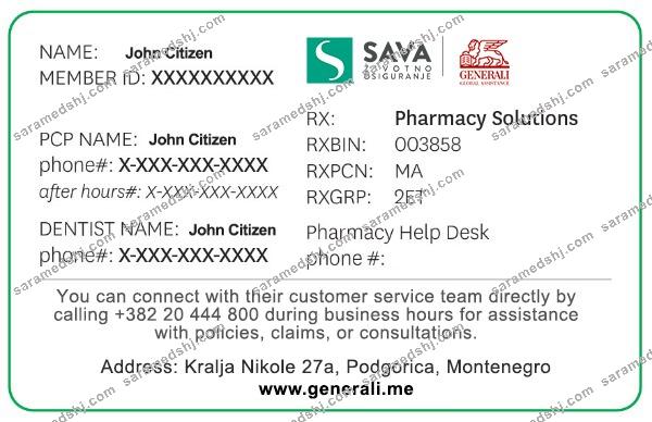 Montenegro health insurance card